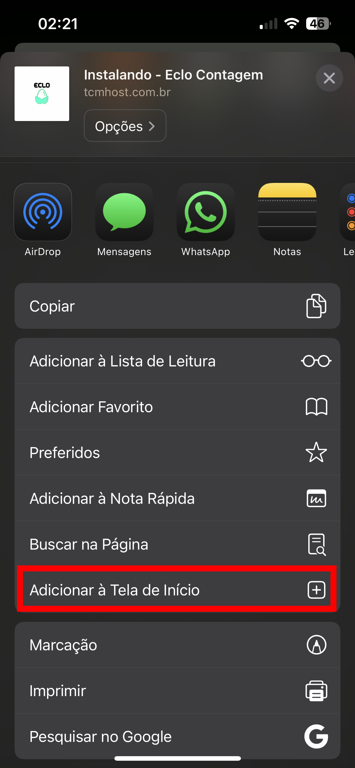 Ícone adicionar à tela de início